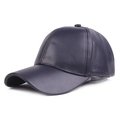 Classic deep blue faux leather baseball cap with premium texture and curved brim style - Adjustable / Dark Blue