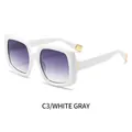 Fashionable square white frame sunglasses with purple-grey gradient lenses and gold accents - White Frame Gray Lens
