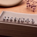Set of 8 stainless steel ear studs with sparkling cubic zirconia in moon and heart shapes - Crescent Moon Shape (1#) / Silver