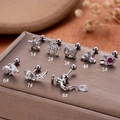 Set of 8 stainless steel stud earrings with zirconia designs including stars and crowns - Star Style (1#) / Silver