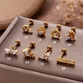 Eight styles of gold stainless steel screw back earrings with clear zircon stones - Style 1# / Gold