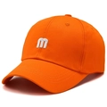 Vibrant orange cotton baseball cap with white 3D embroidered m letter and curved brim - Adjustable / Orange