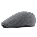 Men's grey herringbone cotton newsboy cap with adjustable metal buckle for autumn winter - Navy Blue (Back Adjusted)