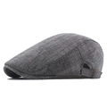 Classic grey herringbone cotton newsboy cap with metal buckle adjustment for men - Black (Side Adjusted)