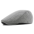 Classic grey herringbone cotton beret hat for men with metal buckle adjustment - Grey (Back Adjusted)