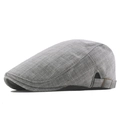 Classic grey herringbone cotton newsboy cap with adjustable side metal buckle - Grey (Side Adjusted)