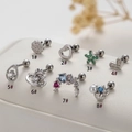 Surgical stainless steel screw back stud earrings with heart and floral zirconia designs - Flower Design (1#) / Silver