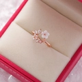Close-up of rose gold flower butterfly ring with pearls in a red jewelry gift box - 13#14122A (Rose Gold Pearl Butterfly Flower)