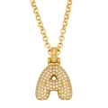 Golden Rolo chain necklace with a sparkling pave-set crystal initial A pendant - Letter A