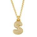 Detail of hip hop style bubble letter S pendant with sparkling zircon in gold finish - Letter S