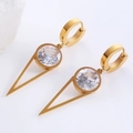 Golden stainless steel hoop earrings featuring geometric triangles and zircon crystals - Gold Triangle Large Stone Style (Style 6)