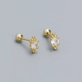 S925 sterling silver gold-plated stud earrings with round cubic zirconia and screw back - 925 Silver / Gold