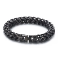 Polished black stainless steel dragon bone link bracelet with secure box clasp - 10mm / Black
