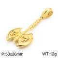 Colgante hacha doble punk dorado con grabado de calavera y mango trenzado, 50x26mm - Dorado (Sin cadena)
