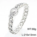Gepolijste zilveren Cubaanse schakelarmband met CNC-gezette diamanten schijf 210x13mm - Model A Staal Strass Gesp (KB169908-Z) / Staalkleur