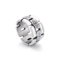 Silver square geometric ring for men in stainless steel with industrial woven pattern - US 7 / Steel Color (KR105968-KJX)