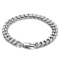 Bracciale a catena cubana d'argento in acciaio con maglie fitte e chiusura a moschettone - Stile A 8mm / 18cm