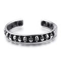 Vintage silver skull stainless steel open cuff bracelet with detailed relief carving - Embossed Skull Style (KB100286-BD)