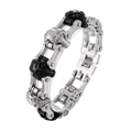 Bracciale da uomo in acciaio inossidabile con maglie da bici e teschi neri decorativi - Stile Patchwork Argento e Nero (KB59214-BD)