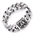 Herren-Panzerarmband aus silbernem Edelstahl mit markantem Totenkopf-Verschluss - Silber / 22cm