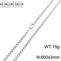 Cadena box plateada de 3mm en acero inoxidable con cierre de langosta, 600mm - Plata 3mm x 600mm (KN230408-Z)