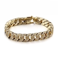 Goldenes Kubanisches Gliederarmband mit halben Diamanten und poliertem Metallglanz - 18K Vergoldetes Full Strass Cuban Link Armband / Goldfarbe (KB96860-BD)