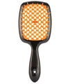 Hollow vented hairbrush with black handle and orange bristles for detangling - Orange-Black Handle