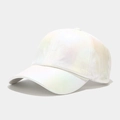 Detail of holographic white baseball cap with pearl finish and iridescent metallic texture - White (Laser Style)
