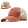 Cappellino da baseball con coda di cavallo incrociata e rete traspirante rosso mattone - Arancione