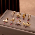 Eight gold-plated stainless steel cartilage studs with zircon butterfly and eye designs - Round Zirconia Style (1#) / Gold