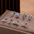 Set of eight stainless steel cartilage earrings with zircons in butterfly and star shapes - Round Zirconia Style (1#) / Silver
