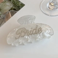 Molla per capelli in acetato bianco perlato con scritta Bride in strass - Bianco Perla Strass Lettera Singolo Lato