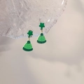 Orecchini ad albero di Natale con cappello verde e stelle per stile natalizio - No.2 Orecchini a Lobo a Stella Con Pendente a Berretto di Maglia