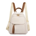 Chic beige canvas backpack with brown leather straps and gold metal zipper details - Off White