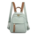 Fashionable light green nylon backpack with brown leather straps and spacious design - Pale Green