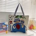 Bohemian jacquard canvas tote bag with elephant and owl embroidery for women - Elephant