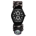 Taktische Outdoor-Sport-Quarzuhr mit Paracord-Tarnarmband und funktionellem Kompass - Grau