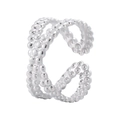 Detailed view of silver stainless steel ring with double-layered hollow dotted texture - Size 7 (Adjustable) / Steel