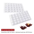 Detailed view of 35-cavity heart silicone mold for chocolate and baking with dimensions - 35-Cavity Mini Heart