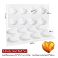 Detailed size chart of 8-cavity heart silicone mold for mousse cake baking with dimensions - 8-Cavity Heart Tart