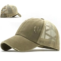 Casquette de baseball délavée kaki pour queue de cheval avec élastiques croisés - Réglable / Kaki