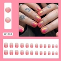 Short square pink gradient press-on nails with aurora pearl finish, 24-piece full set - Gradient Aurora Style (W1383)
