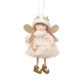 Angelo di Natale in peluche bianco con corna di renna dorate e ali pendenti - Cilindro Angelo con Corna / Bianco