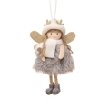 Angelo di Natale in peluche con gonna grigia, cappello bianco e corna dorate - Cilindro Angelo con Corna / Grigio