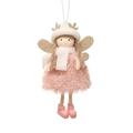 Angelo di Natale in peluche rosa e bianco con cappello a maglia e corna dorate - Cilindro Angelo con Corna / Rosa