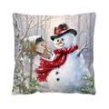 Detailaufnahme eines Kissenbezugs mit festlicher Winter-Schneemann-Illustration für Weihnachten - 45*45 Einseitig / Qjb6663