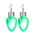 Vista dettagliata degli orecchini LED a forma di lampadina di Natale verde con ganci argento - Orecchini Verdi