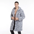 Men's faux fur long coat with luxury leopard pattern and notched lapel in white and black - S / White Spotted Leopard
