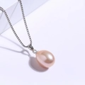 Pink rice-shaped freshwater pearl pendant with S925 sterling silver chain and clasp - 7-7.5mm/S925 Sterling Silver / Pink