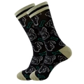 Detail of crew socks with knitted white dog heads and green bones on black cotton - Size 38-45 / Striped Dog